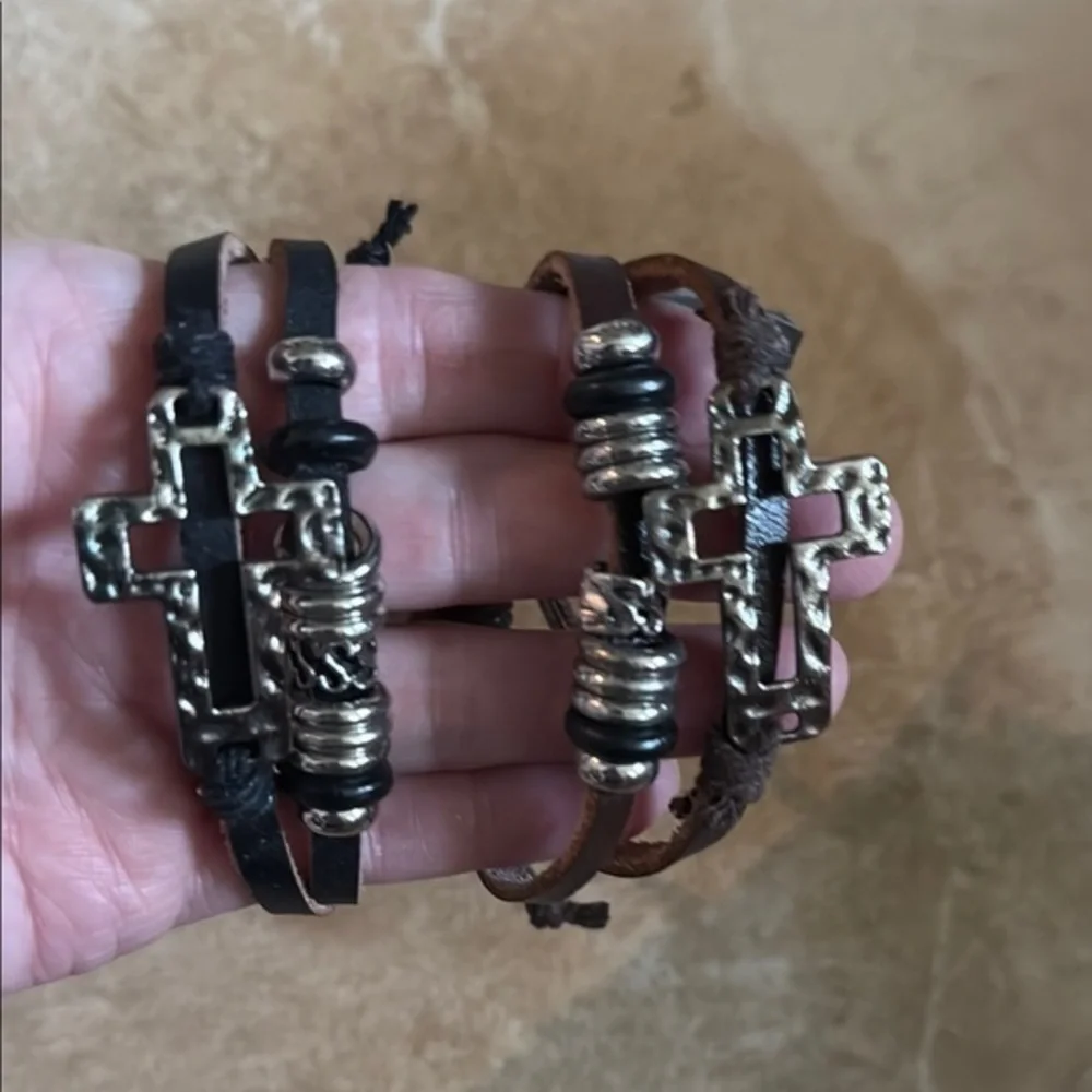 💛Handmade Cross Leather Bracelets -black or brown